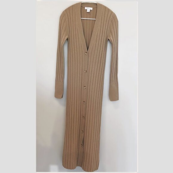 NORDSTROM SIGNATURE Cashmere Blend Cardigan Camel Ribbed Long Size XS - Picture 7 of 12